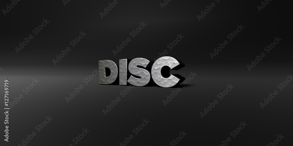 Fototapete disc - hammered metal finish text on black studio - 3d rendered royalty free stock photo. this image