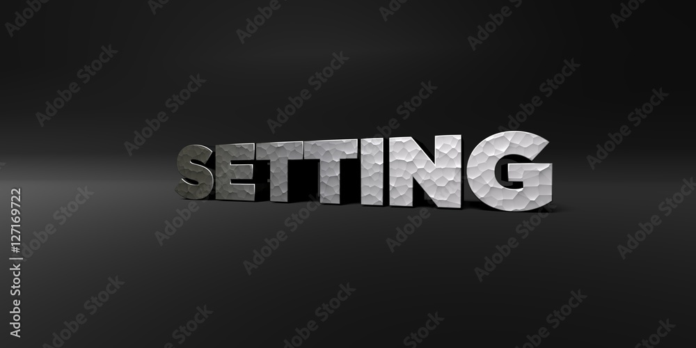 Fototapete setting - hammered metal finish text on black studio - 3d rendered royalty free stock photo. this im