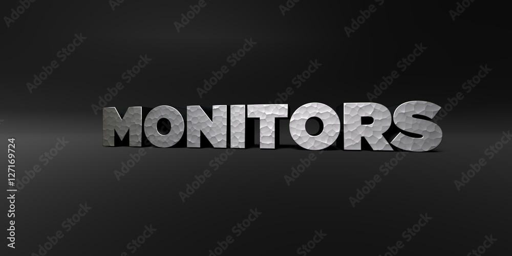 Fototapete monitors - hammered metal finish text on black studio - 3d rendered royalty free stock photo. this i