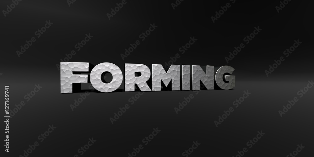 Fototapete forming - hammered metal finish text on black studio - 3d rendered royalty free stock photo. this im
