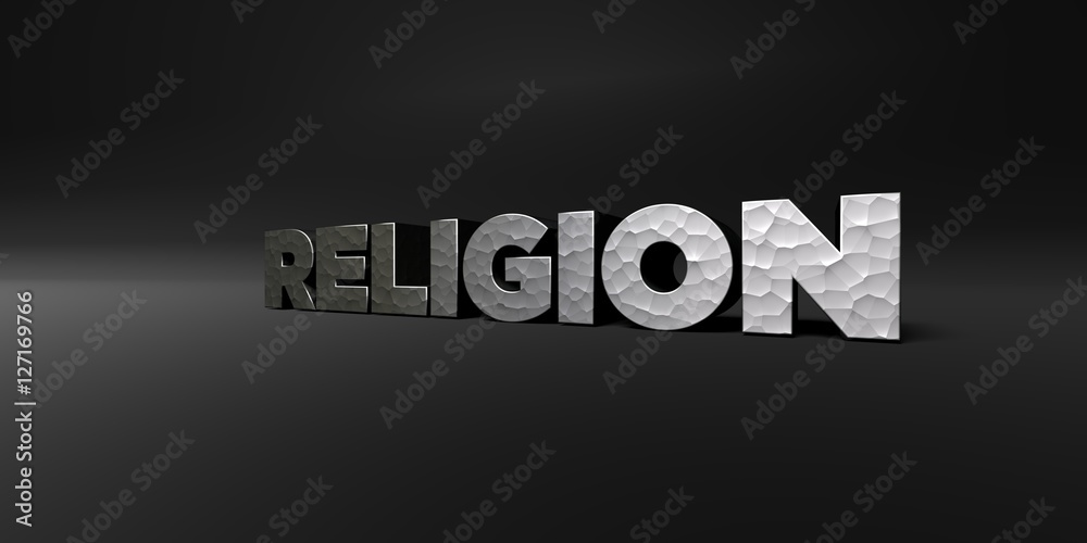 Fototapete religion - hammered metal finish text on black studio - 3d rendered royalty free stock photo. this i
