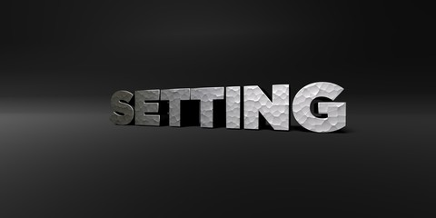 SETTING - hammered metal finish text on black studio - 3D rendered royalty free stock photo. This image can be used for an online website banner ad or a print postcard.