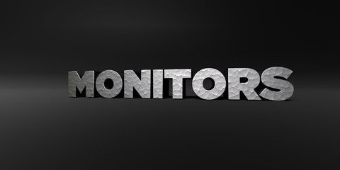 MONITORS - hammered metal finish text on black studio - 3D rendered royalty free stock photo. This image can be used for an online website banner ad or a print postcard.