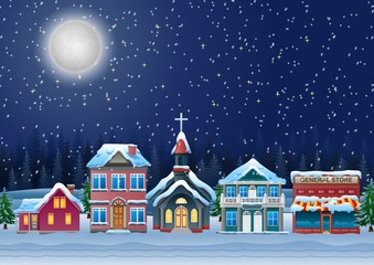 Naklejka premium fabulous snow covered town in the Christmas night