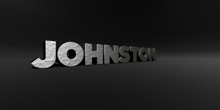 JOHNSTON - hammered metal finish text on black studio - 3D rendered royalty free stock photo. This image can be used for an online website banner ad or a print postcard.