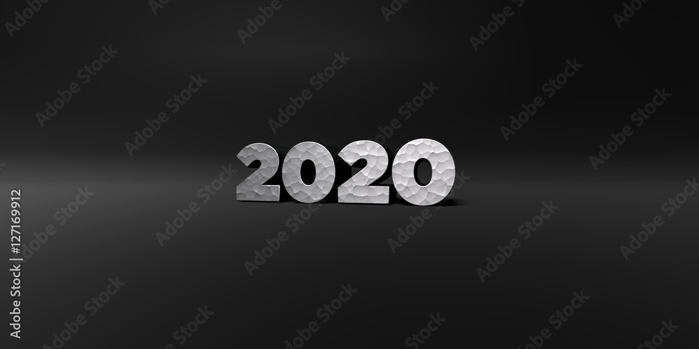 Fototapete 2020 - hammered metal finish text on black studio - 3d rendered royalty free stock photo. this image