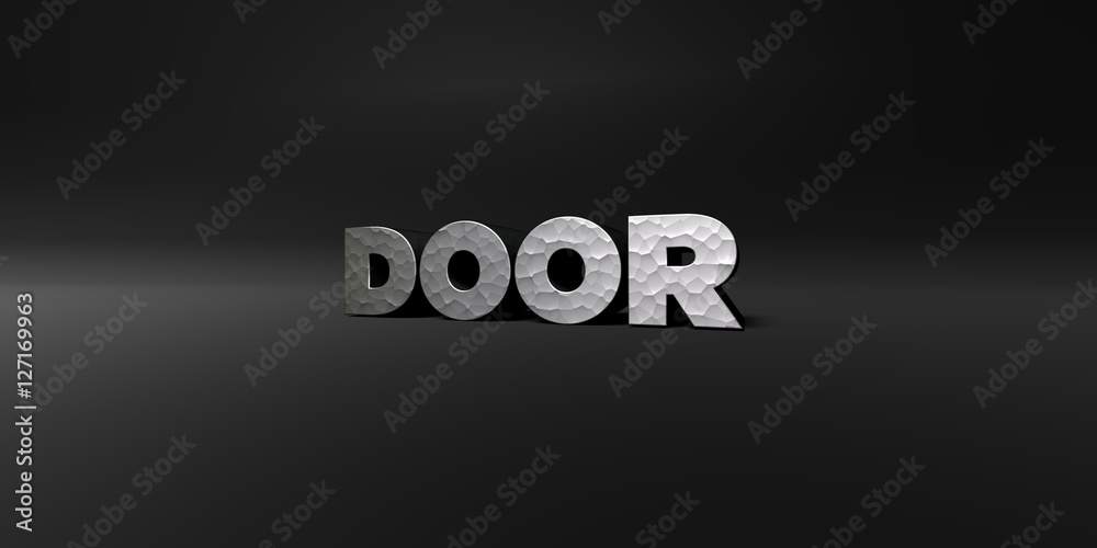Fototapete door - hammered metal finish text on black studio - 3d rendered royalty free stock photo. this image