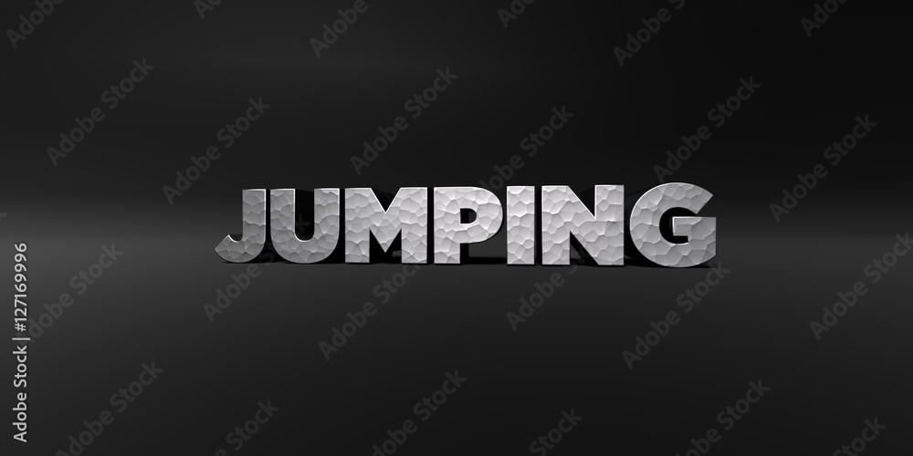 Fototapete jumping - hammered metal finish text on black studio - 3d rendered royalty free stock photo. this im