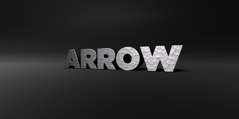 ARROW - hammered metal finish text on black studio - 3D rendered royalty free stock photo. This image can be used for an online website banner ad or a print postcard.