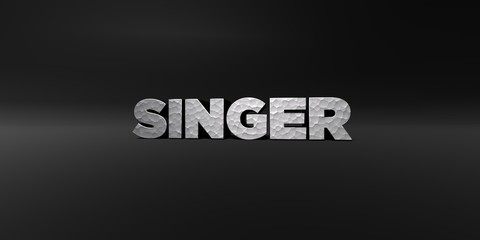 SINGER - hammered metal finish text on black studio - 3D rendered royalty free stock photo. This image can be used for an online website banner ad or a print postcard.