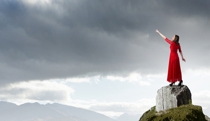 Woman in passionate red dress . Mixed media