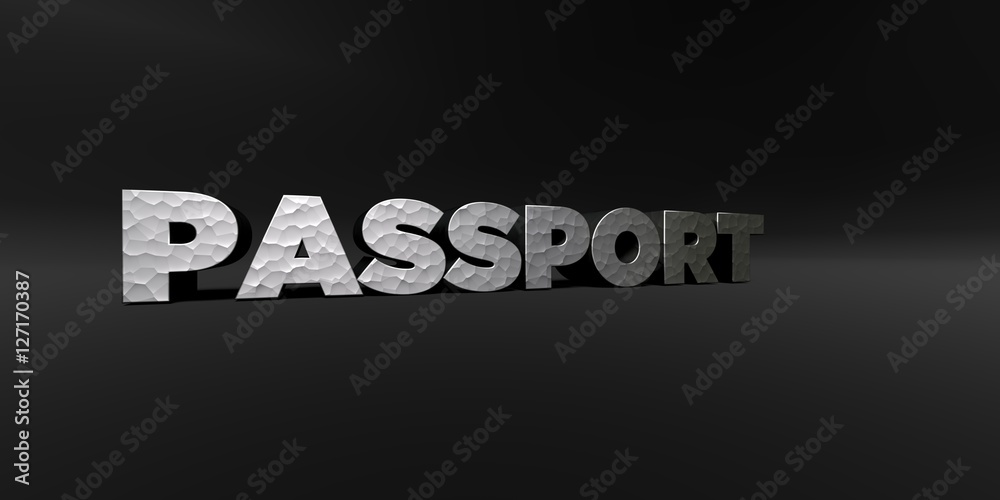 Fototapete passport - hammered metal finish text on black studio - 3d rendered royalty free stock photo. this i