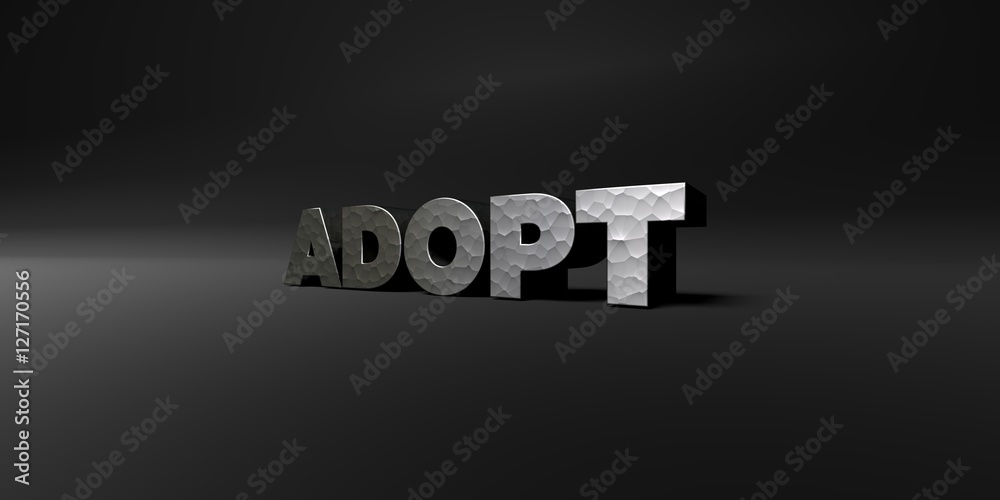 Fototapete adopt - hammered metal finish text on black studio - 3d rendered royalty free stock photo. this imag