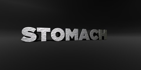 STOMACH - hammered metal finish text on black studio - 3D rendered royalty free stock photo. This image can be used for an online website banner ad or a print postcard.