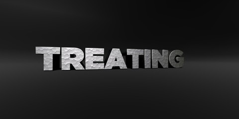 TREATING - hammered metal finish text on black studio - 3D rendered royalty free stock photo. This image can be used for an online website banner ad or a print postcard.