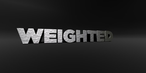 WEIGHTED - hammered metal finish text on black studio - 3D rendered royalty free stock photo. This image can be used for an online website banner ad or a print postcard.