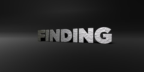 FINDING - hammered metal finish text on black studio - 3D rendered royalty free stock photo. This image can be used for an online website banner ad or a print postcard.