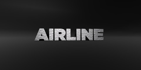 AIRLINE - hammered metal finish text on black studio - 3D rendered royalty free stock photo. This image can be used for an online website banner ad or a print postcard.