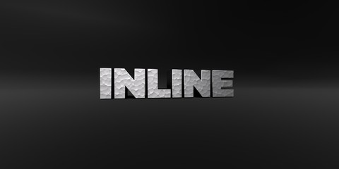 INLINE - hammered metal finish text on black studio - 3D rendered royalty free stock photo. This image can be used for an online website banner ad or a print postcard.