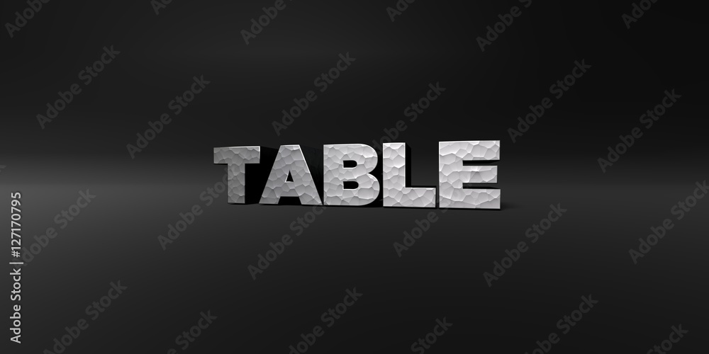 Fototapete table - hammered metal finish text on black studio - 3d rendered royalty free stock photo. this imag