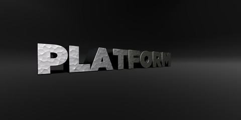 PLATFORM - hammered metal finish text on black studio - 3D rendered royalty free stock photo. This image can be used for an online website banner ad or a print postcard.
