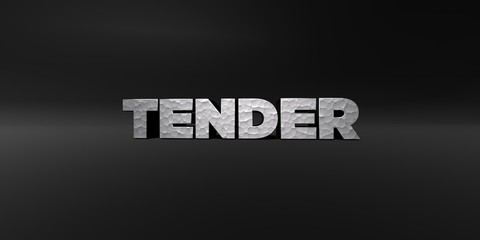 TENDER - hammered metal finish text on black studio - 3D rendered royalty free stock photo. This image can be used for an online website banner ad or a print postcard.