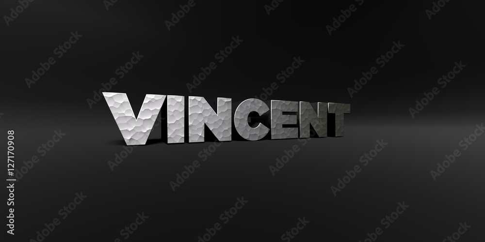 Fototapete vincent - hammered metal finish text on black studio - 3d rendered royalty free stock photo. this im