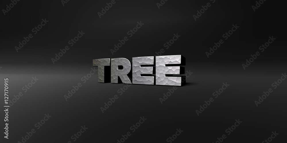 Fototapete tree - hammered metal finish text on black studio - 3d rendered royalty free stock photo. this image