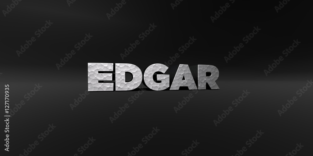 Fototapete edgar - hammered metal finish text on black studio - 3d rendered royalty free stock photo. this imag