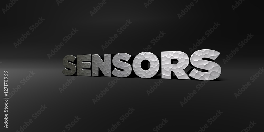 Fototapete sensors - hammered metal finish text on black studio - 3d rendered royalty free stock photo. this im
