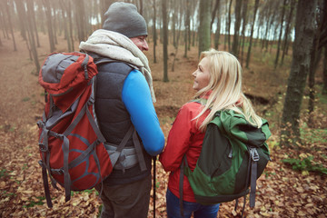 Rear view of couple ready for adventure