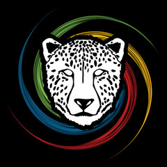 Cheetah face designed on spin wheel background graphic vector.