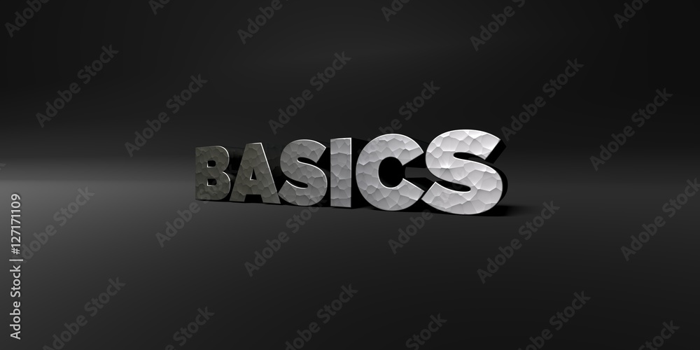 Fototapete basics - hammered metal finish text on black studio - 3d rendered royalty free stock photo. this ima