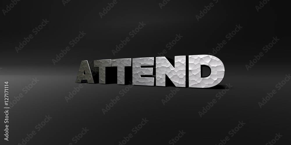 Fototapete attend - hammered metal finish text on black studio - 3d rendered royalty free stock photo. this ima
