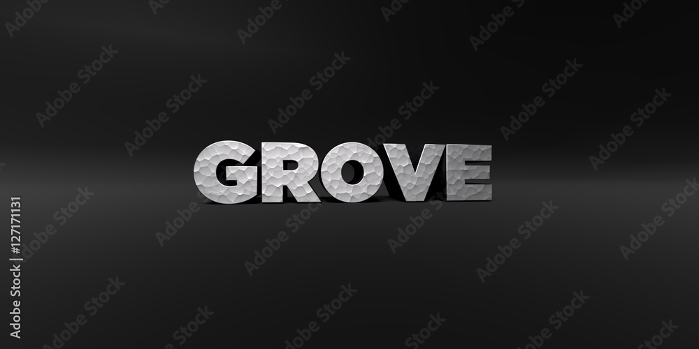 Fototapete grove - hammered metal finish text on black studio - 3d rendered royalty free stock photo. this imag