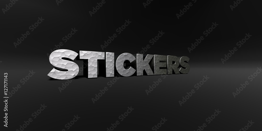 Fototapete stickers - hammered metal finish text on black studio - 3d rendered royalty free stock photo. this i