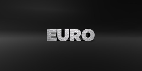 EURO - hammered metal finish text on black studio - 3D rendered royalty free stock photo. This image can be used for an online website banner ad or a print postcard.
