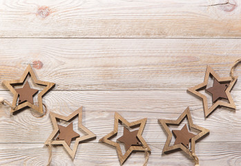 Christmas decoration over wooden background. Winter holidays concept. Space for text
