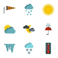 Air temperature icons set. Flat illustration of 9 air temperature vector icons for web