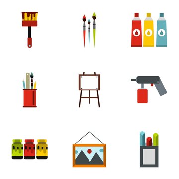 Drawing icons set. Flat illustration of 9 drawing vector icons for web