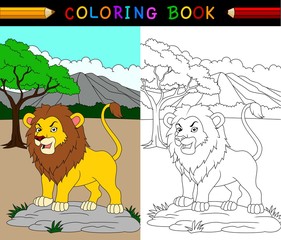 Obraz premium Cartoon lion coloring book