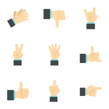 Gestural icons set. Flat illustration of 9 gestural vector icons for web