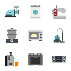 Home appliances icons set. Flat illustration of 9 home appliances vector icons for web
