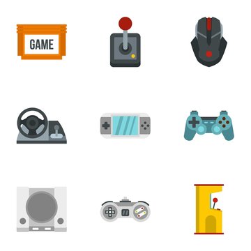 Game icons set. Flat illustration of 9 game vector icons for web