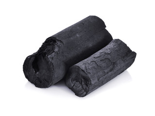 Natural wood charcoal Isolated on white, traditional charcoal or hard wood charcoal, isolated on white background.