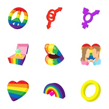 Transgender love icons set. Cartoon illustration of 9 transgender love vector icons for web