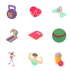 Fitness icons set. Cartoon illustration of 9 fitness vector icons for web