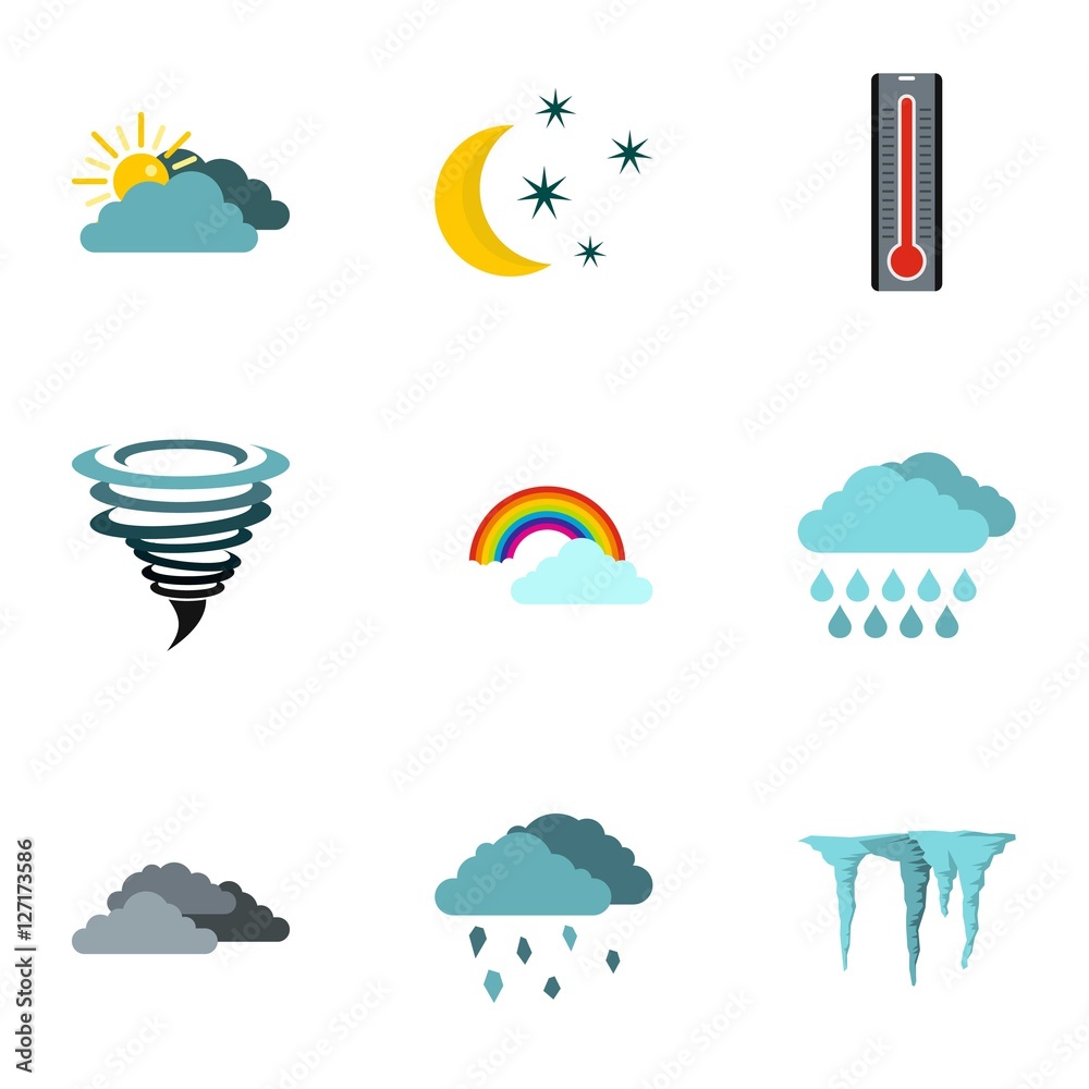 Wall mural weather forecast icons set. flat illustration of 9 weather forecast vector icons for web