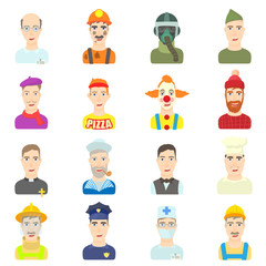 Profession icons set. Flat illustration of 16 profession vector icons for web