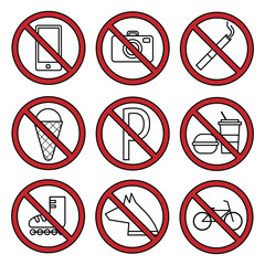 Set ban icons. Prohibited symbols shop.